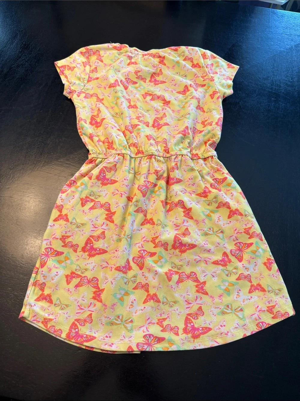 Girls Yellow Butterfly Print Drawstring Dress
